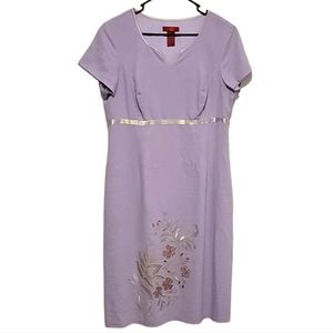 Sangria Lilac Shift Dress with Floral Embroidered Design